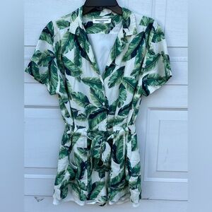 Womne's Amanda Uprichard leaf print  Romper short White green  XL